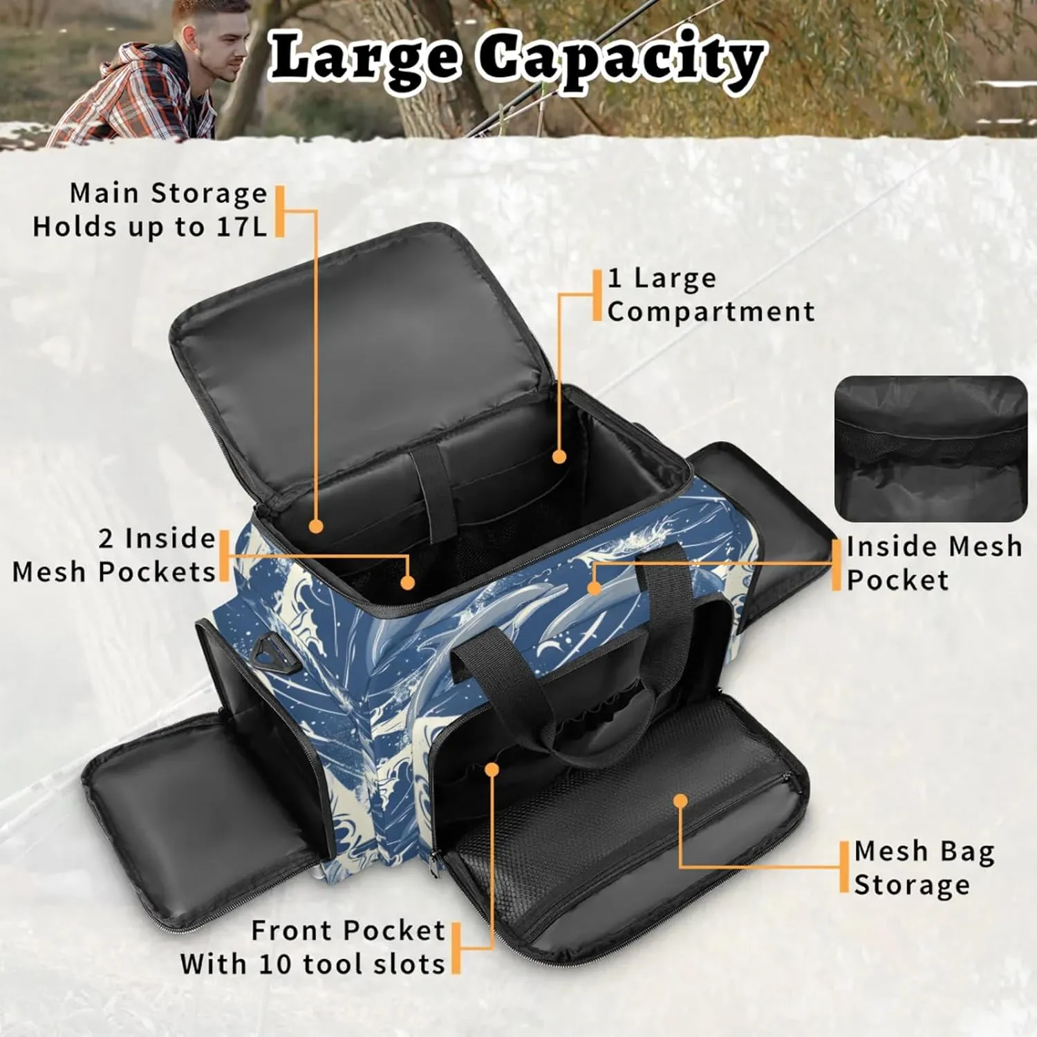 Anti-Scratch Duffle Bag for Travel 25x17.7x11.2 Inch - Waterproof Duffel Bag for Camping Fitness, Durable EMS Gear for First Responders Dolphins Theme