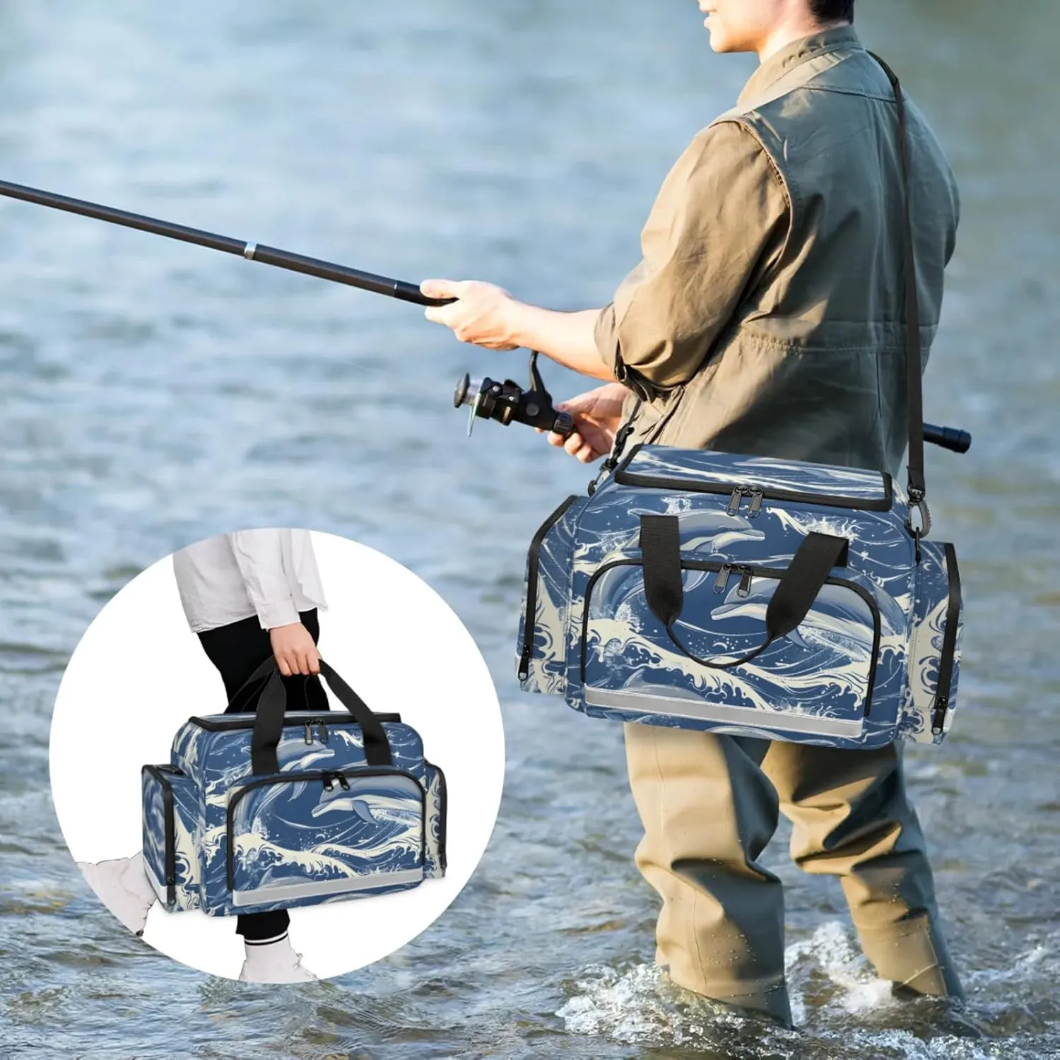 Anti-Scratch Duffle Bag for Travel 25x17.7x11.2 Inch - Waterproof Duffel Bag for Camping Fitness, Durable EMS Gear for First Responders Dolphins Theme