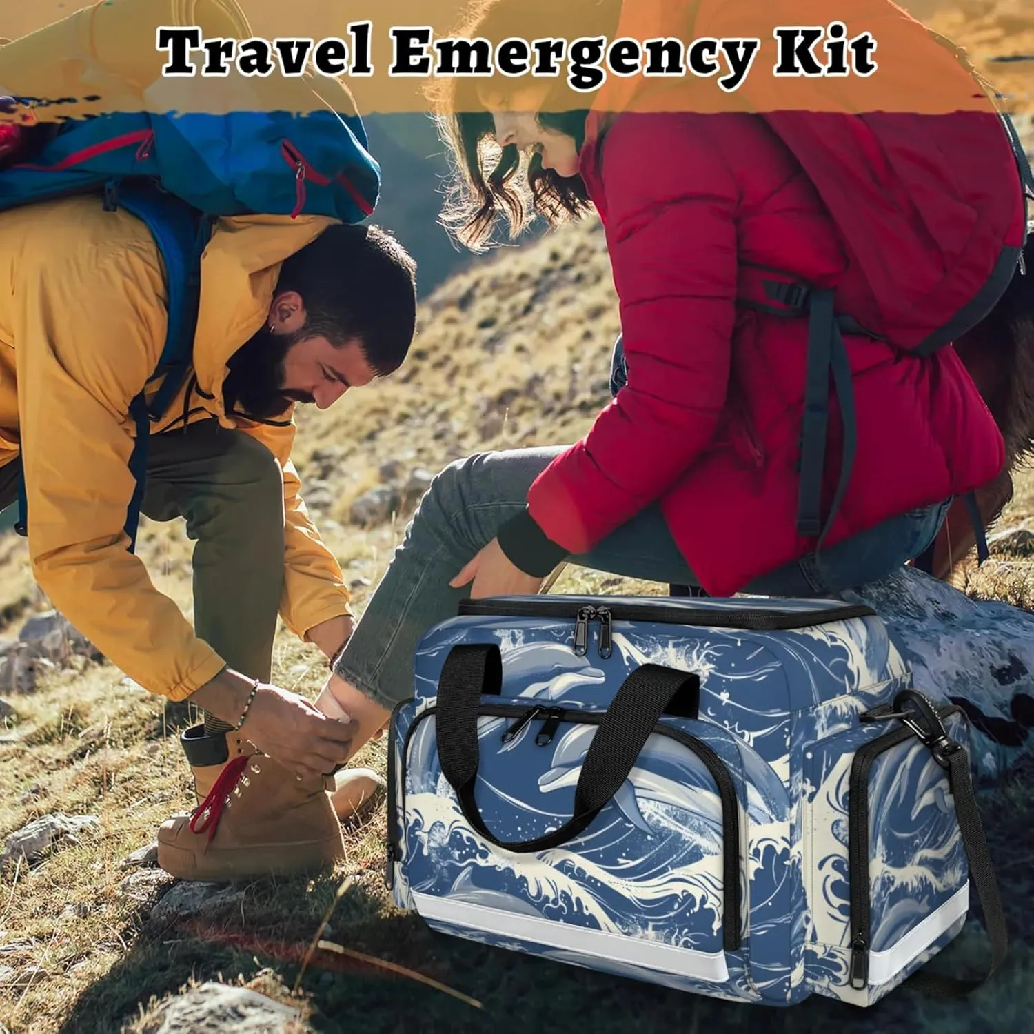 Anti-Scratch Duffle Bag for Travel 25x17.7x11.2 Inch - Waterproof Duffel Bag for Camping Fitness, Durable EMS Gear for First Responders Dolphins Theme