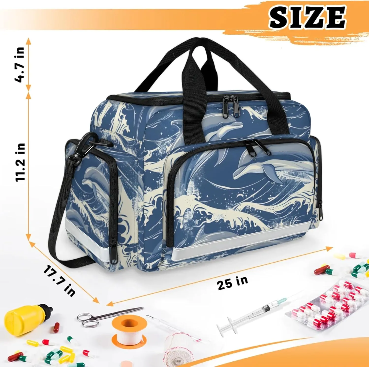 Anti-Scratch Duffle Bag for Travel 25x17.7x11.2 Inch - Waterproof Duffel Bag for Camping Fitness, Durable EMS Gear for First Responders Dolphins Theme