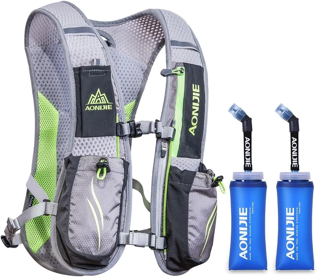 AONIJIE 5.5L Running Hydration Vest Pack with 6 Safety Pockets Adjustable & Lightweight Hydration Backpack for Marathon Race Hiking Cycling