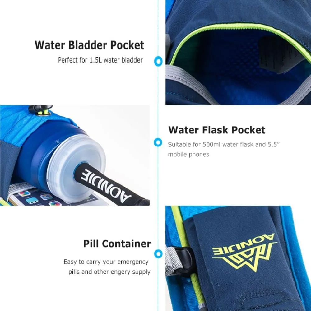 AONIJIE 5.5L Running Hydration Vest Pack with 6 Safety Pockets Adjustable & Lightweight Hydration Backpack for Marathon Race Hiking Cycling