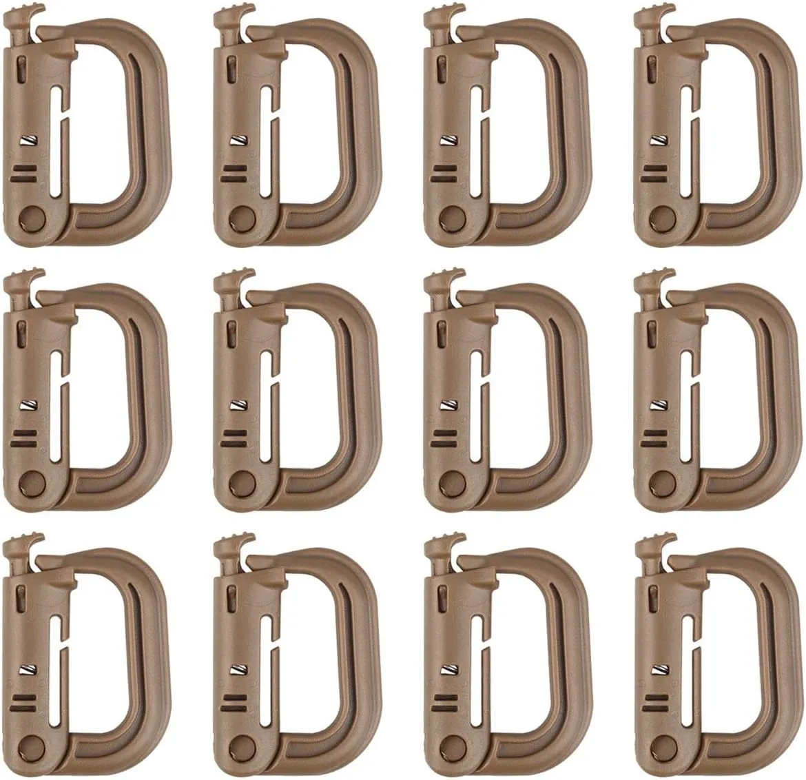 AOUTACC Tactical D-Ring Grimlock Carabiners for Molle Gear Fast Locking Hanging Hook System, for Tactical Gear Military Vest Molle Straps or Patrol Ready Bags 12 Pack