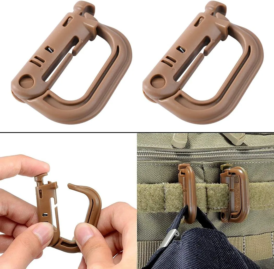 AOUTACC Tactical D-Ring Grimlock Carabiners for Molle Gear Fast Locking Hanging Hook System, for Tactical Gear Military Vest Molle Straps or Patrol Ready Bags 12 Pack