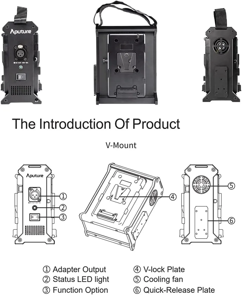 Aputure 2-Bay Battery Power Station(V-Mount) Built-in Aputure Lighting Clamp Quick Release Plate Lightweight Design with Carrying Strap Fit for Aputure Nova P300c or amaran 100/200