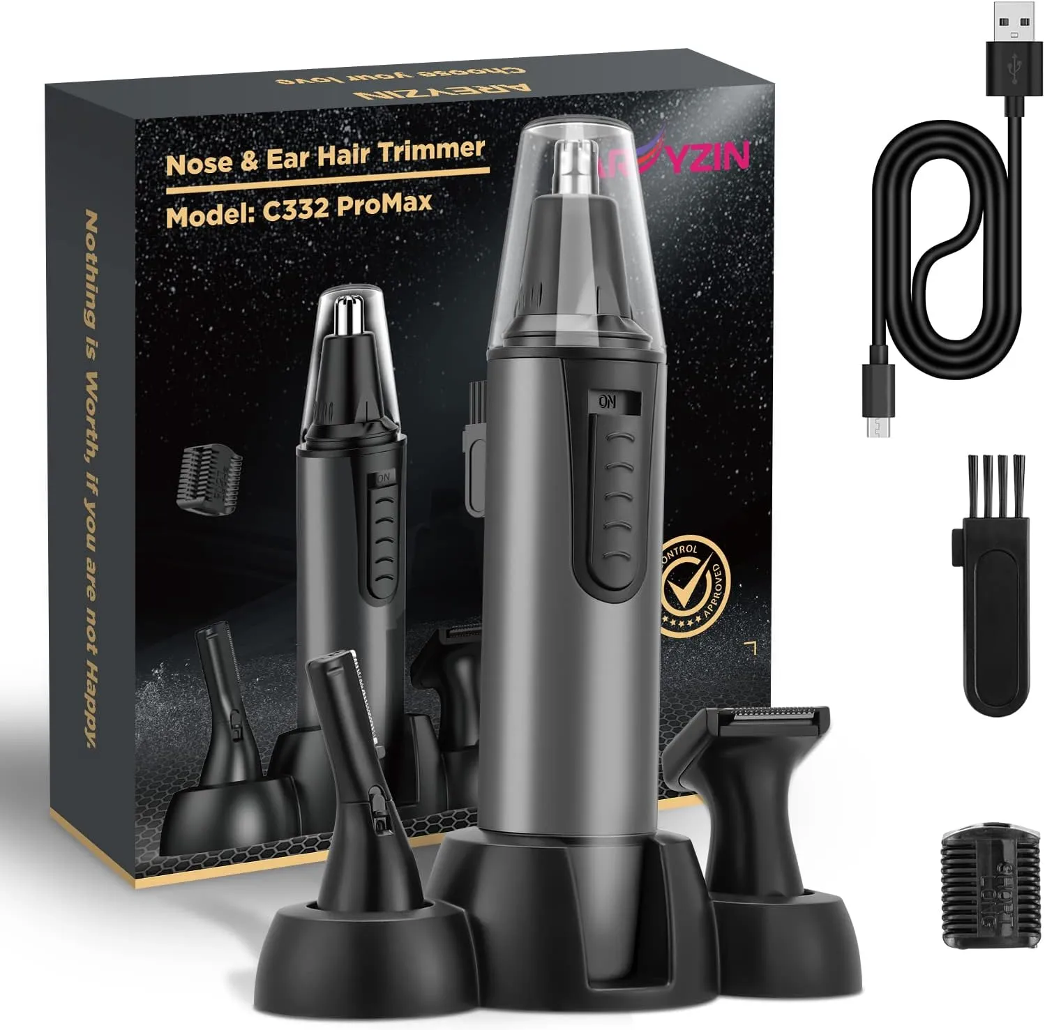 AREYZIN Nose Hair Trimmer for Men,Rechargeable Ear and Nose Trimmer Kit,Professional Painless Eyebrow Facial Hair Clipper, IPX7 Waterproof,Dual Edge Blades Easy Cleansing,Dark Gray
