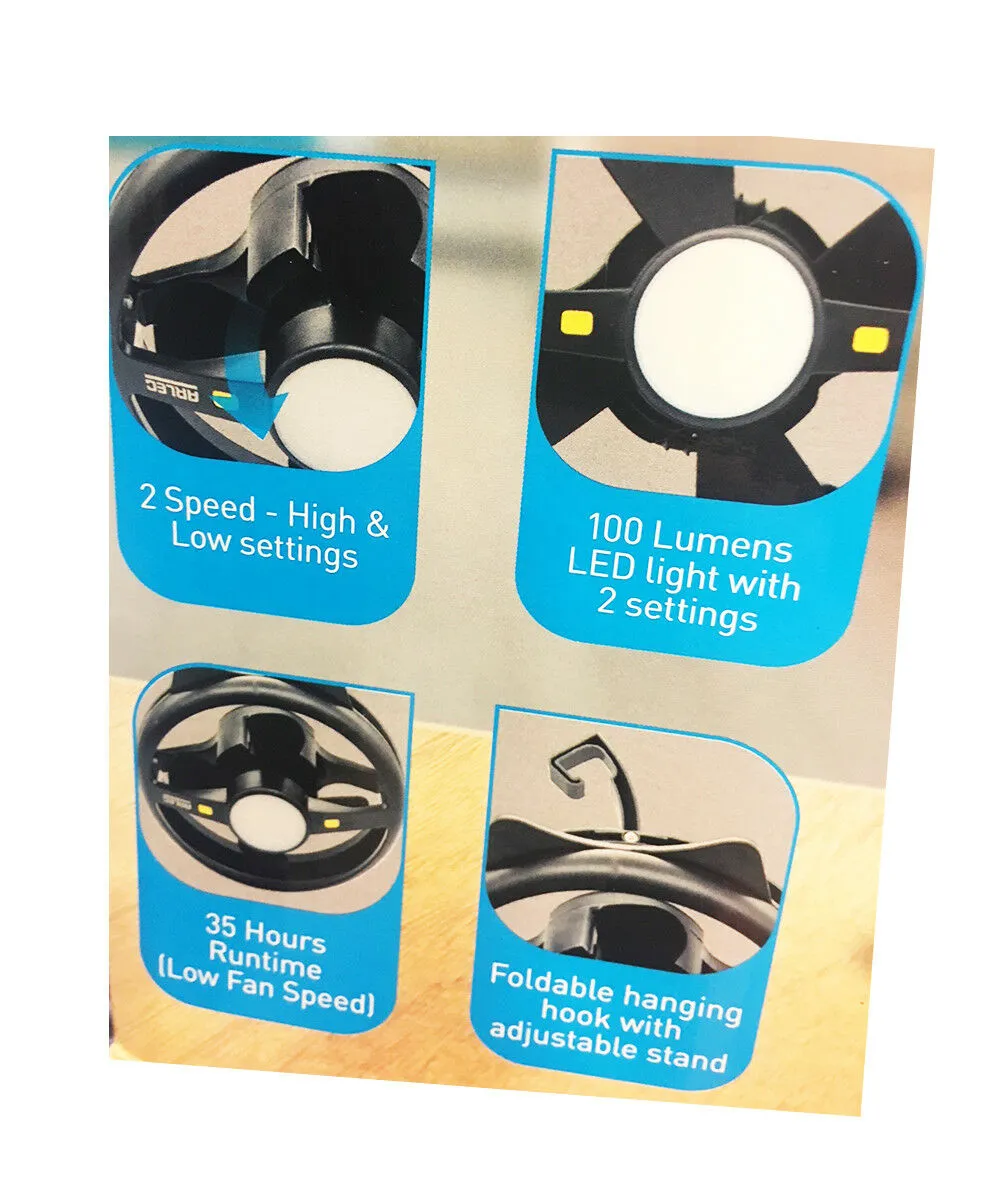 Arlec 2 in 1 Rechargeable 2 Speed Fan & LED Light/up 35h/USB Out/Travel/Camping
