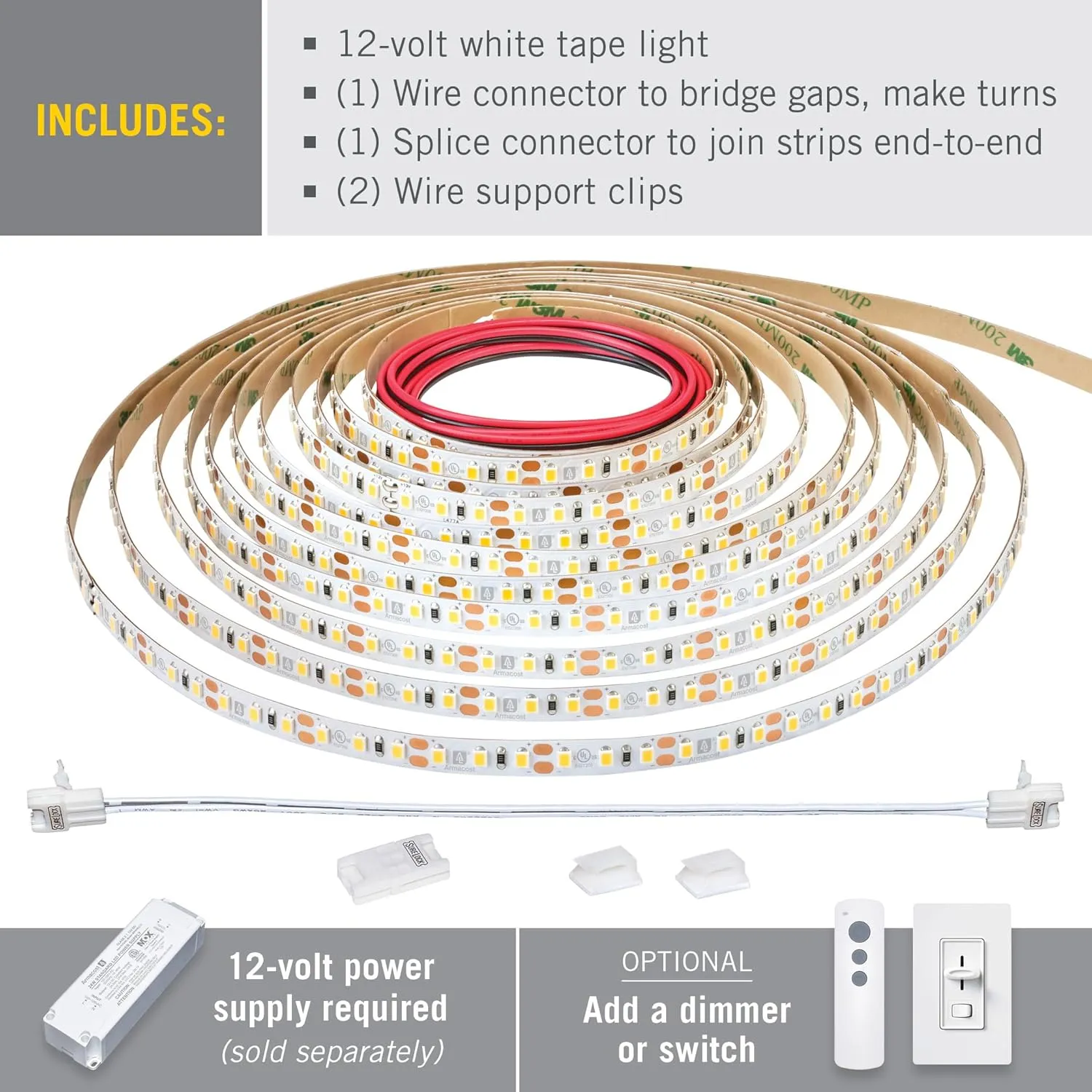 Armacost Lighting RibbonFlex Pro 8.2 ft. LED Tape Light 120 LEDs/m Daylight (5000K) 12V (163210)