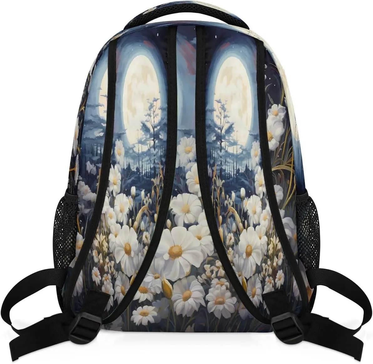 Art Painting Full Moon Flower Travel Backpack, Large 16 Inch Laptop Bookbag Lightweight Carry-On Bag for Business Travel & Hiking