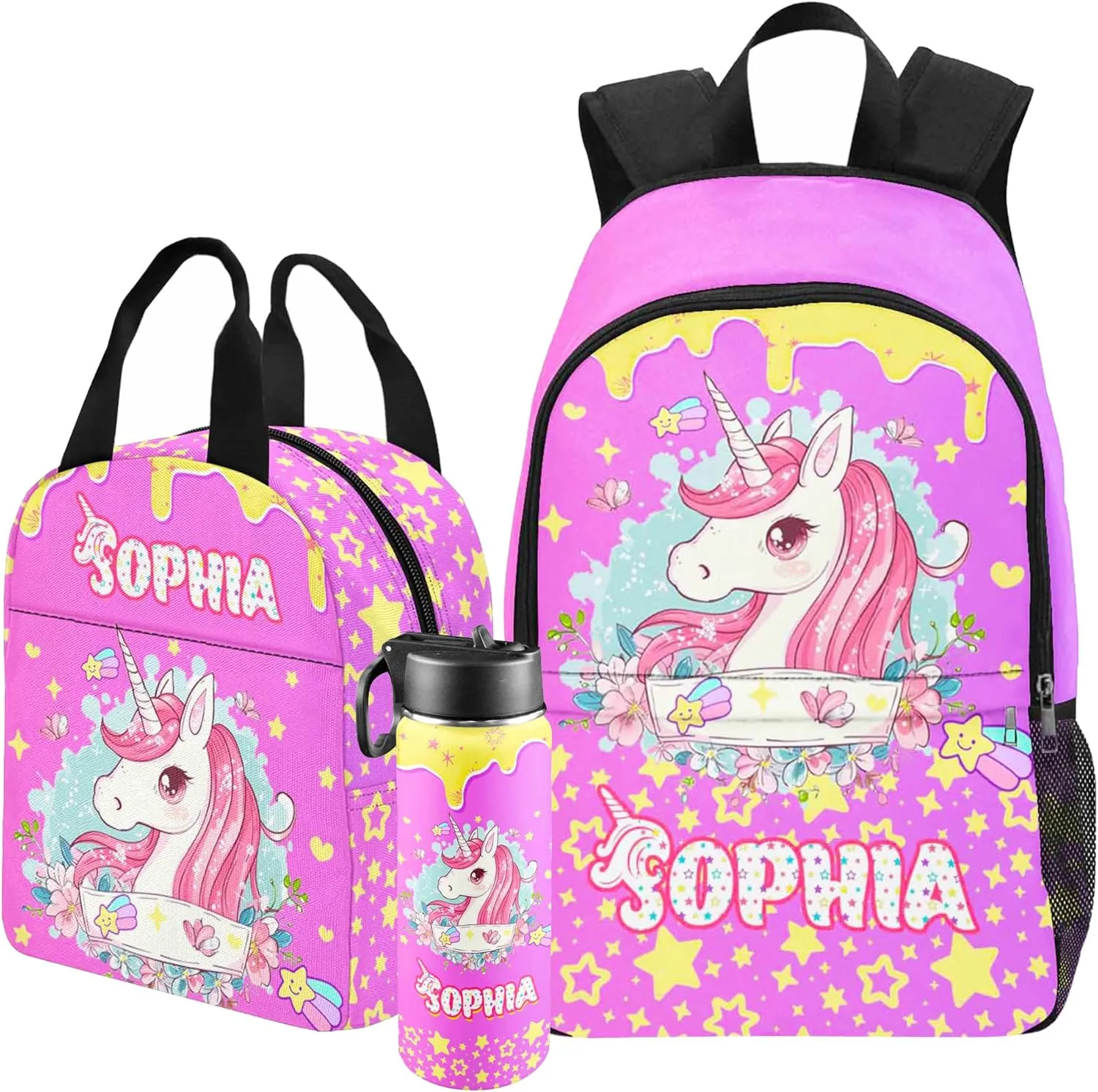 Artsadd Custom Kids Backpack with Lunch Box Set, Personalized Name School Bags Bookbag Lunch Bag for Boys Girls (Design 01)