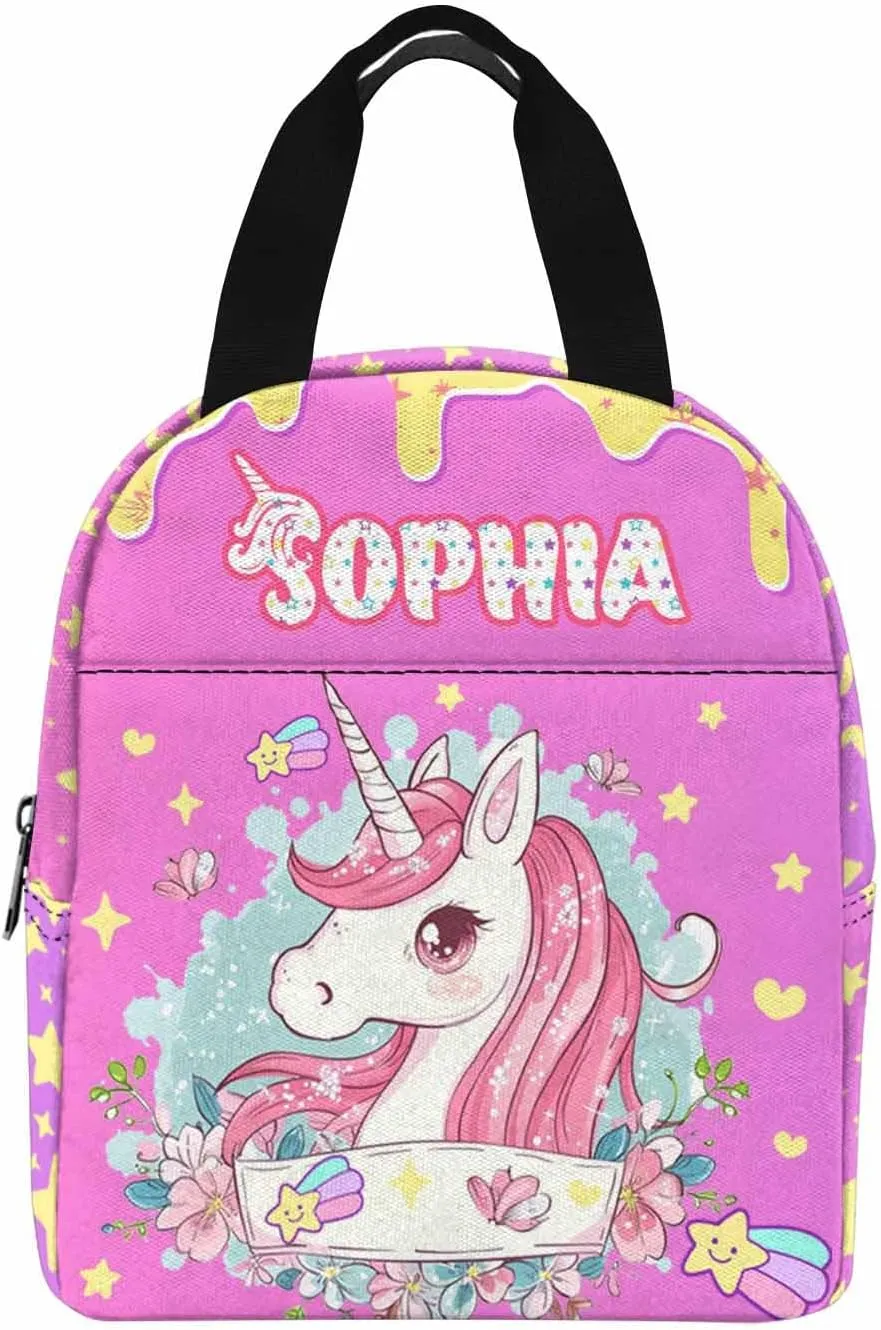Artsadd Custom Kids Backpack with Lunch Box Set, Personalized Name School Bags Bookbag Lunch Bag for Boys Girls (Design 01)