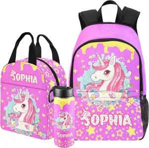 Artsadd Custom Kids Backpack with Lunch Box Set, Personalized Name School Bags Bookbag Lunch Bag for Boys Girls (Design 01)