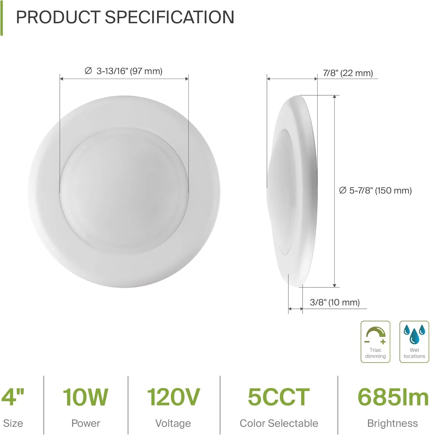 ASD 6 Pack LED Disk Lights 4 Inch, 10W 5CCT 2700K-5000K 685LM CRI90 , Dimmable Flush Mount Ceiling Light Fixture, Low Profile Surface Mount Disc Lights, Junction Box or Recessed Can Install, UL