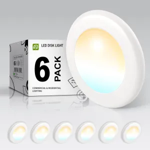 ASD 6 Pack LED Disk Lights 4 Inch, 10W 5CCT 2700K-5000K 685LM CRI90 , Dimmable Flush Mount Ceiling Light Fixture, Low Profile Surface Mount Disc Lights, Junction Box or Recessed Can Install, UL