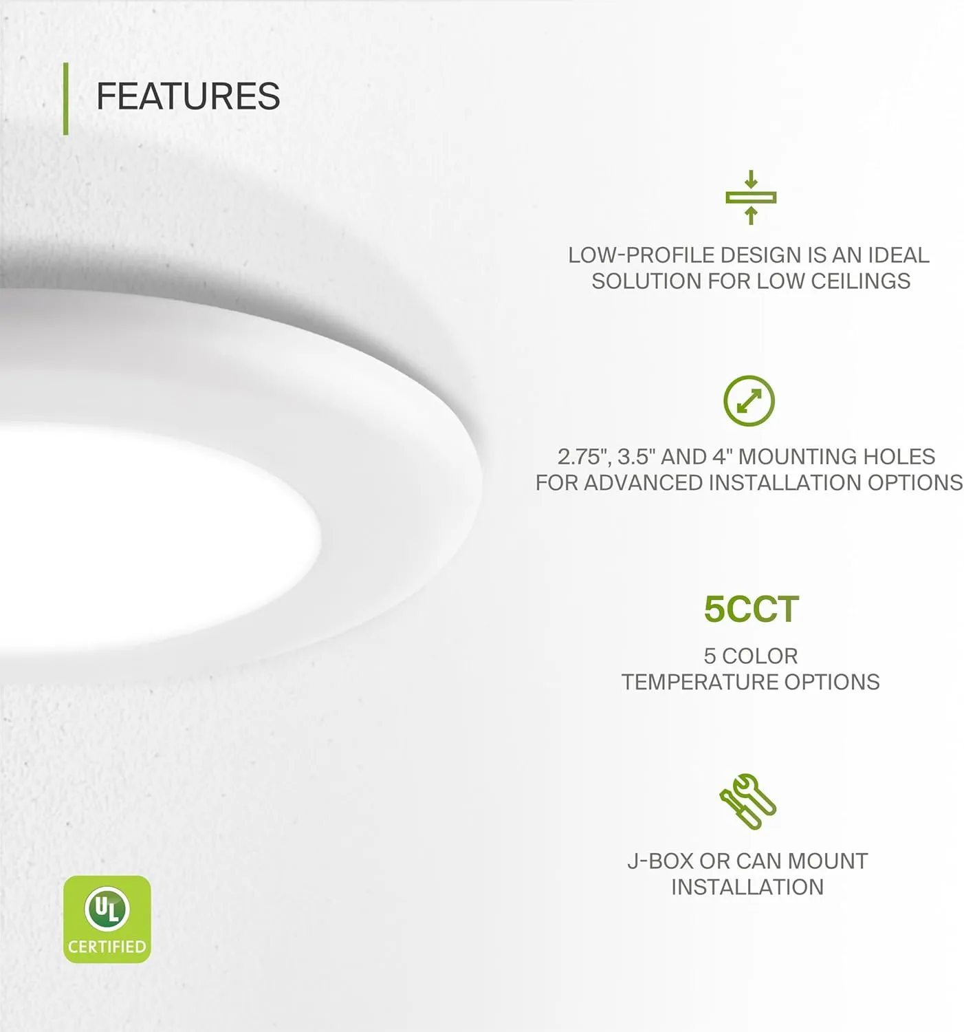 ASD 6 Pack LED Disk Lights 4 Inch, 10W 5CCT 2700K-5000K 685LM CRI90 , Dimmable Flush Mount Ceiling Light Fixture, Low Profile Surface Mount Disc Lights, Junction Box or Recessed Can Install, UL