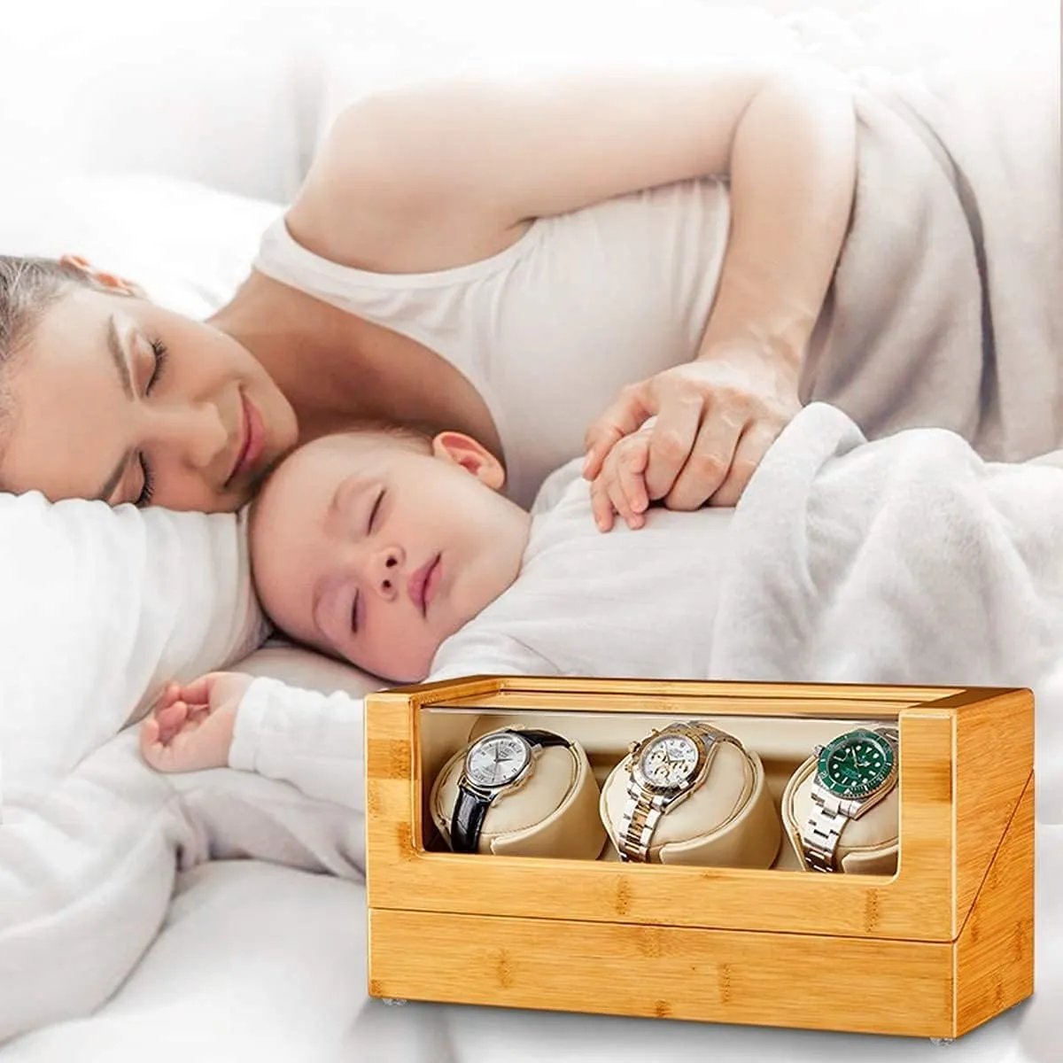 Automatic Watch Winder,in Wood Shell and Leather Pillow Carbon Fiber Leather, Silent Motor and 5 ModesHoliday Gift (A 2 0)