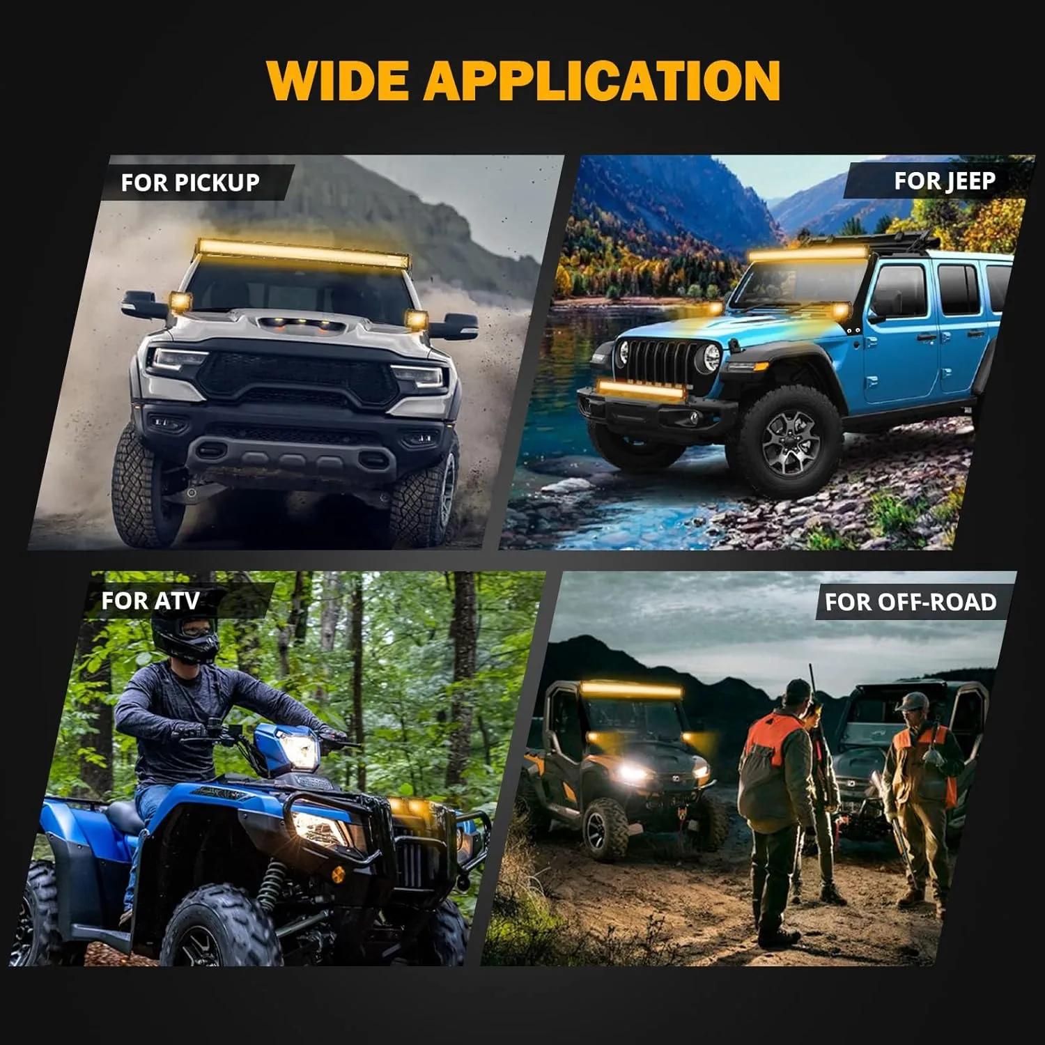 Auxbeam 4 Inch LED Pods 120W Spot LED Pod Light Bar 12000LM LED Driving Fog Light Triple Row Amber White Off Road Lights with 10FT LED Light Bar Wiring Harness Kit-2 Lead for Trucks SUV ATV UTV Jeep