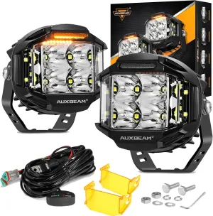 Auxbeam 4 Inch V-MAX Series LED Pods with Side Shooter, 92W Round Offroad Driving Lights with Amber DRL, Super Bright 270° Wide Range Spot Flood Combo Light Bar Auxiliary Light with Wiring Harness Kit