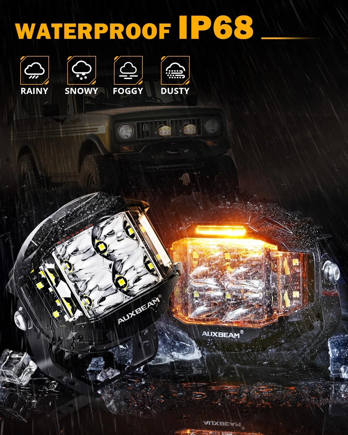 Auxbeam 4 Inch V-MAX Series LED Pods with Side Shooter, 92W Round Offroad Driving Lights with Amber DRL, Super Bright 270° Wide Range Spot Flood Combo Light Bar Auxiliary Light with Wiring Harness Kit