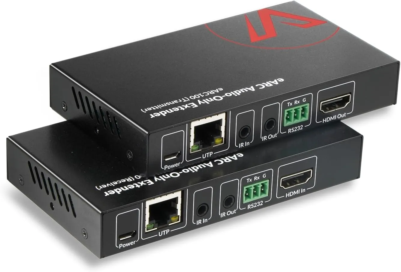 AV Access eARC & ARC Audio Extender Over Cat 5e/6/6a/7 Ethernet Cable Up to 100m/330ft, Audio Extender with 2-Way IR, RS232 & CEC, Ideal for Home Theater