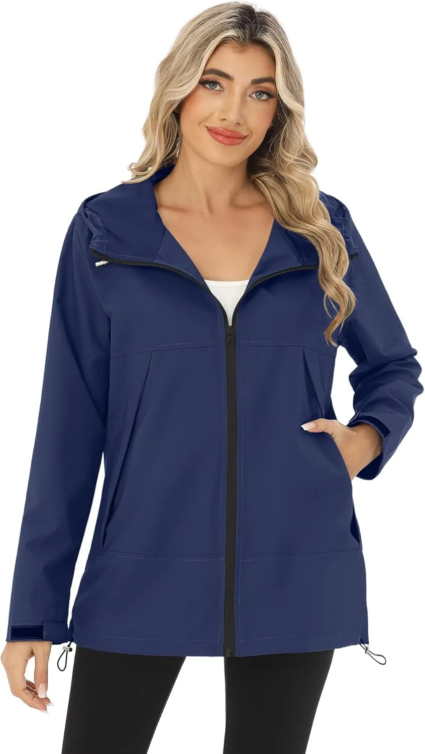 Avoogue Rain Jacket Women Waterproof Lightweight Raincoat Lined Outdoor Hooded Windbreaker