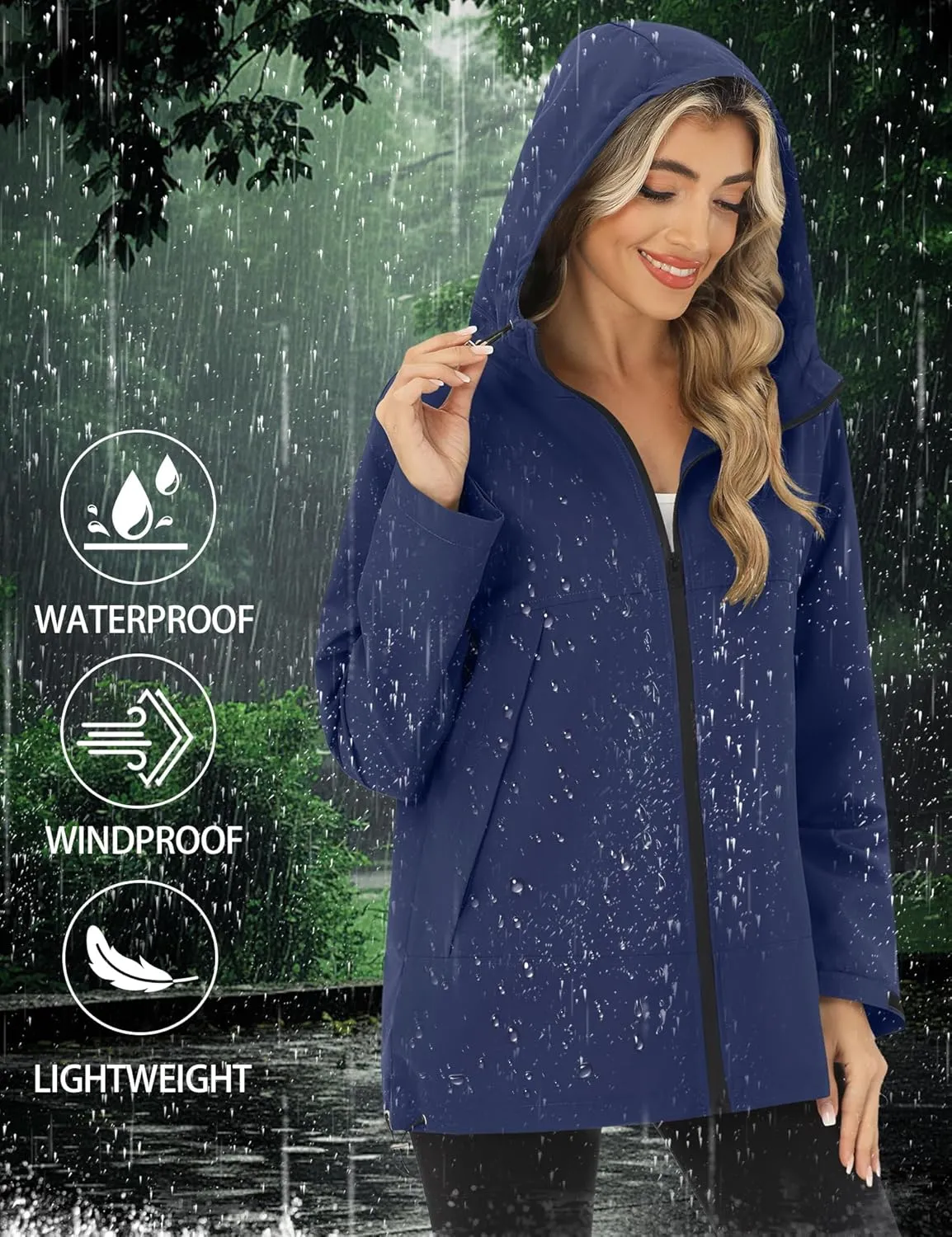 Avoogue Rain Jacket Women Waterproof Lightweight Raincoat Lined Outdoor Hooded Windbreaker