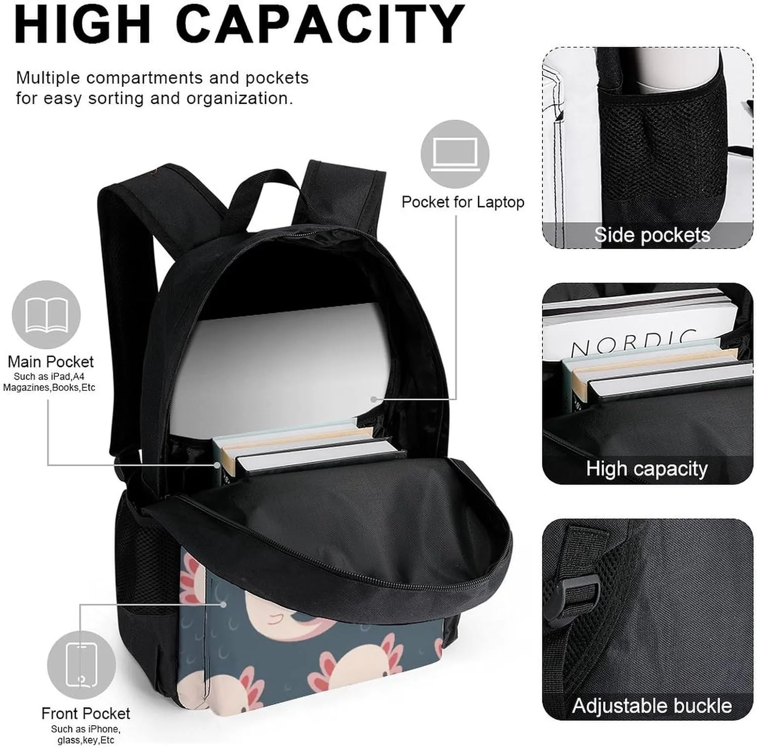 Axolotls Lightweight Pocket Backpack Crossbody Lunch Bag Set Unisex