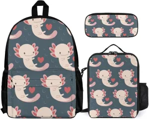 Axolotls Lightweight Pocket Backpack Crossbody Lunch Bag Set Unisex