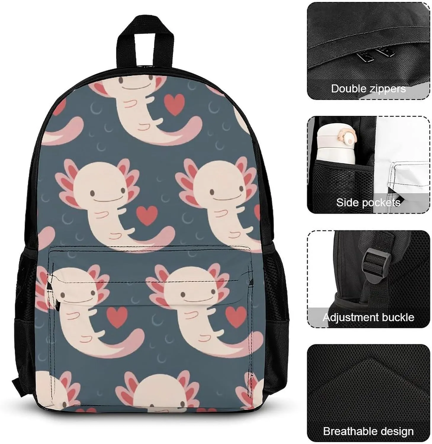 Axolotls Lightweight Pocket Backpack Crossbody Lunch Bag Set Unisex