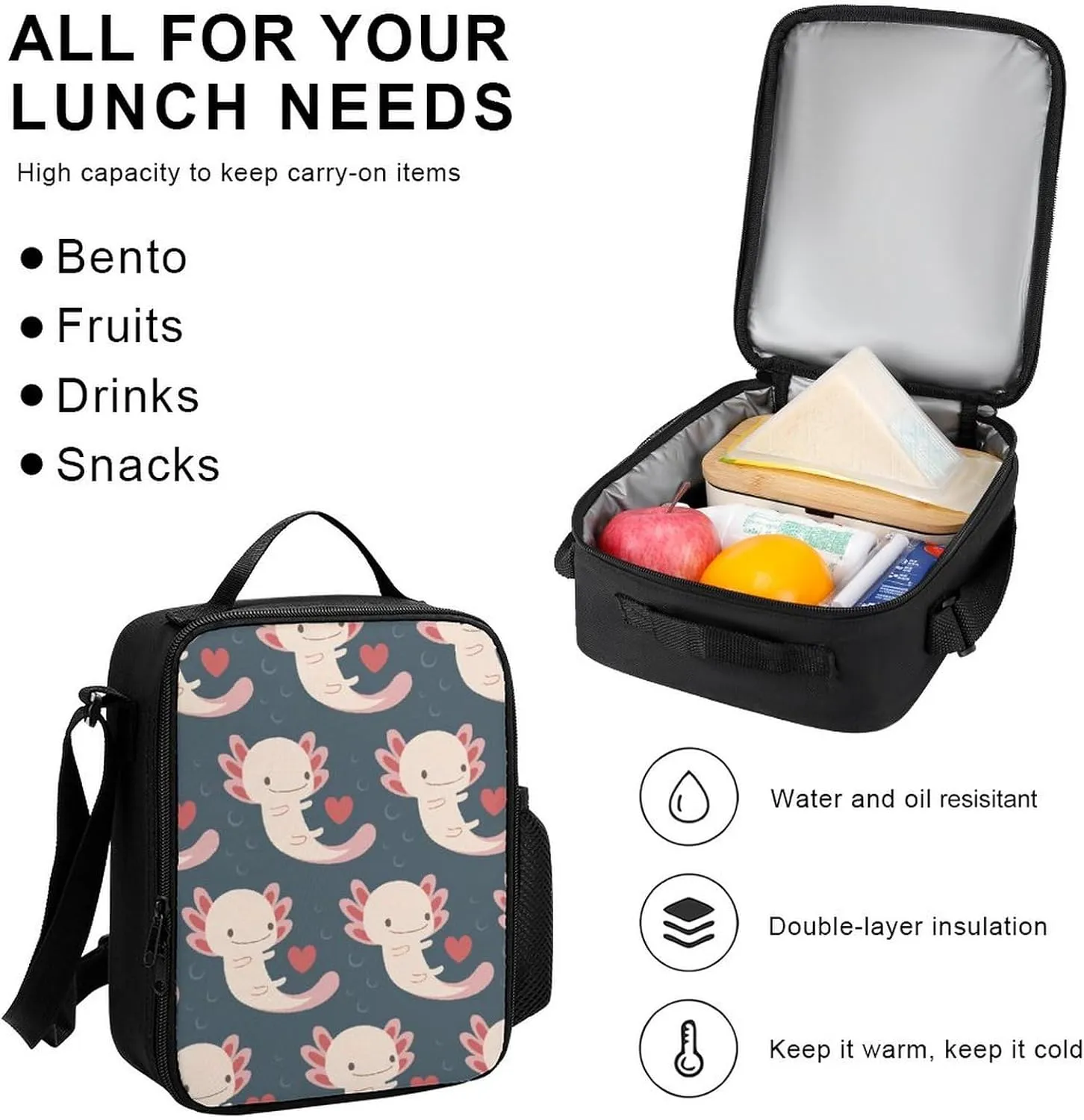 Axolotls Lightweight Pocket Backpack Crossbody Lunch Bag Set Unisex