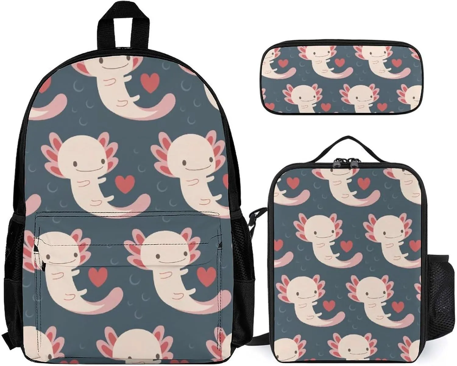 Axolotls Lightweight Pocket Backpack Crossbody Lunch Bag Set Unisex