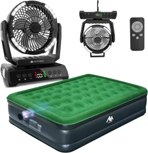 ayamaya Camping Fan Light   Air Mattress, 20000mAh Rechargeable Fan with Remote, Queen Inflatable Airbed with Detachable Electric for Camping Outdoors Pump