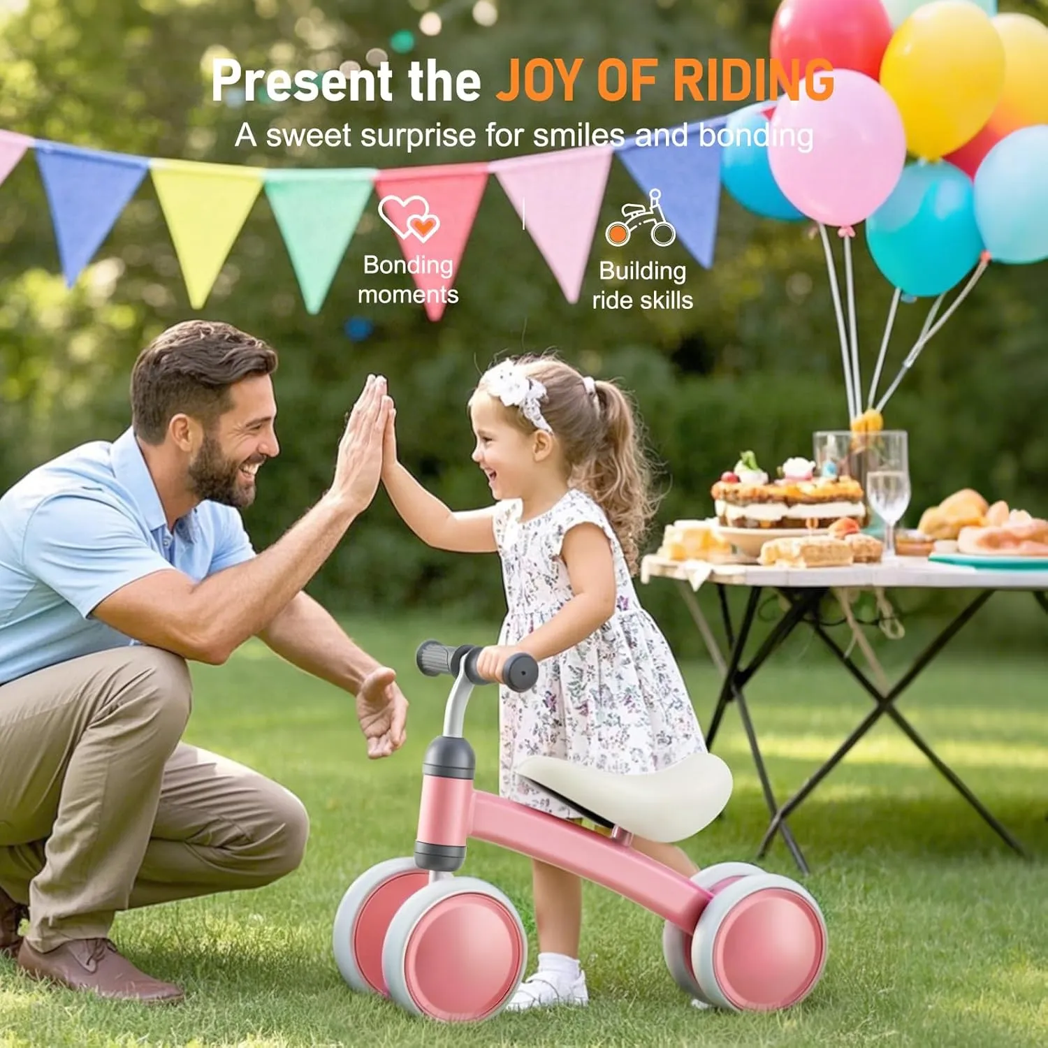 Baby Balance Bike for 1 Year Old Boys Girls, First Birthday Gift, 12-24 Months Toddler Bike, Toddler Balance Bike with 4 Silent Wheels, 1 Year Old Toys, Ride-on Toys, Children Walker No Pedal, Pink
