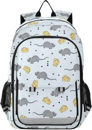 Backpack Cute Doodle Mouse and Cheese School Shoulder Bag Lightweight Laptop Backpack Student Casual Travel Daypack