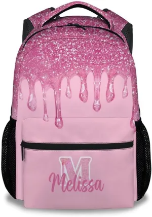 Backpack for Kids - 17 Inch Custom Initials School Backpack - Pink Dripping Bookbag for College, Travel and Camp - Durable Large Capacity, Lightweight