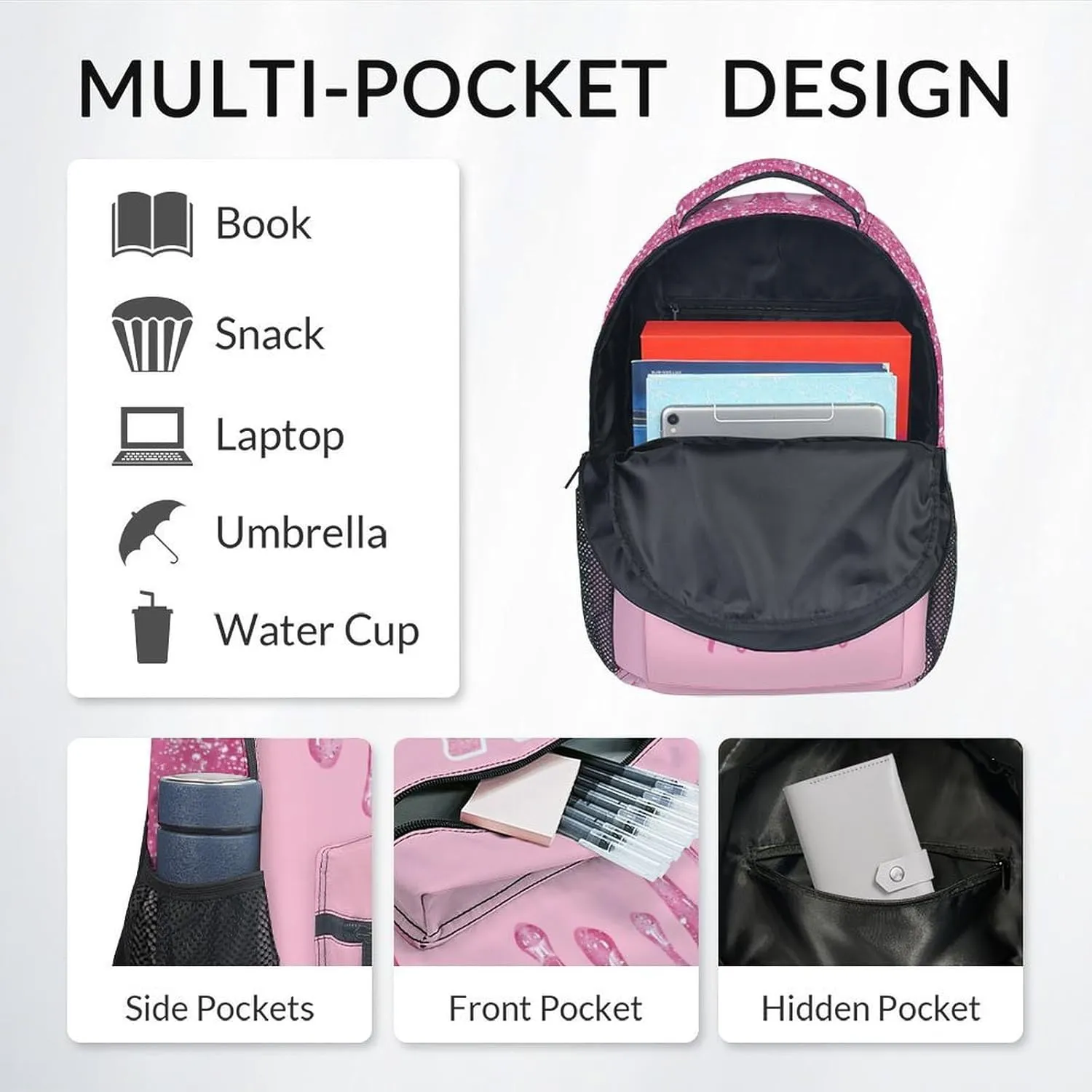 Backpack for Kids - 17 Inch Custom Initials School Backpack - Pink Dripping Bookbag for College, Travel and Camp - Durable Large Capacity, Lightweight