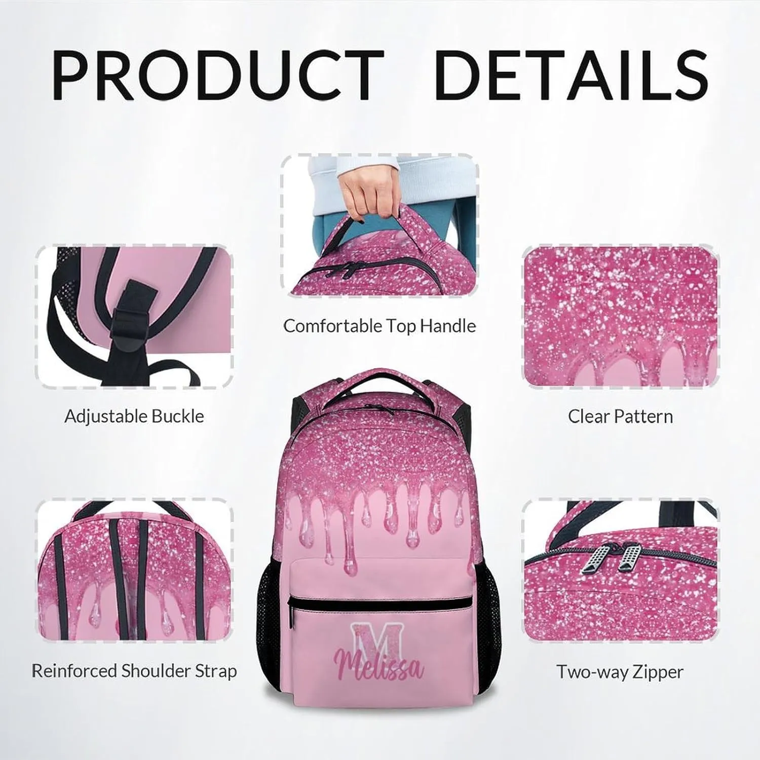 Backpack for Kids - 17 Inch Custom Initials School Backpack - Pink Dripping Bookbag for College, Travel and Camp - Durable Large Capacity, Lightweight