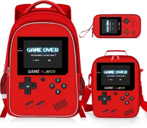 Backpack for School Boys,3pcs Boys Backpack and Lunch Box Set for Elementary Middle School, 17″ Video Game Bookbag for Ages 6-18 Kids Children Teens