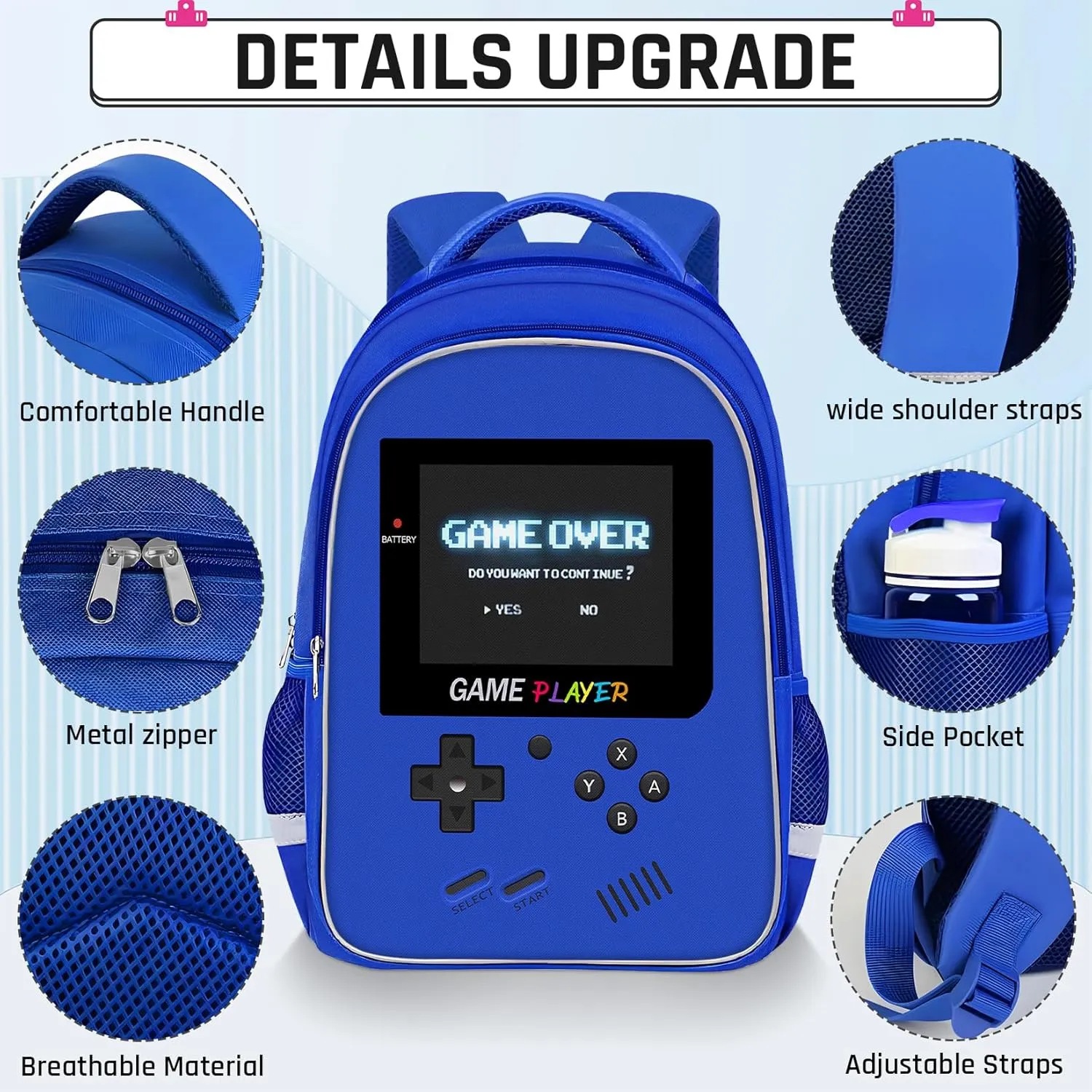 Backpack for School Boys,3pcs Boys Backpack and Lunch Box Set for Elementary Middle School, 17″ Video Game Bookbag for Ages 6-18 Kids Children Teens