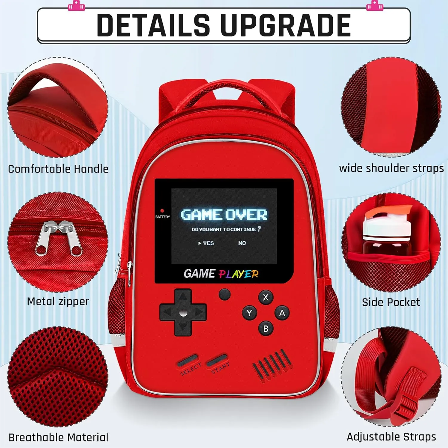 Backpack for School Boys,3pcs Boys Backpack and Lunch Box Set for Elementary Middle School, 17″ Video Game Bookbag for Ages 6-18 Kids Children Teens