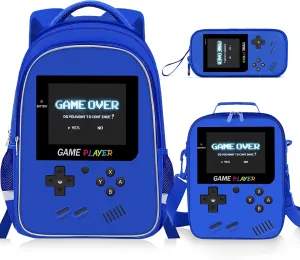 Backpack for School Boys,3pcs Boys Backpack and Lunch Box Set for Elementary Middle School, 17″ Video Game Bookbag for Ages 6-18 Kids Children Teens