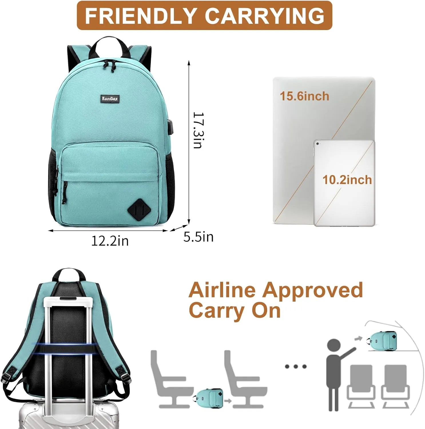 Backpack for School Teen Boys & Girls, Lightweight Casual Backpacks for Men and Women, Classic Basic Water Resistant Casual Daypack Fit 15.6 Inch Laptop, Teal