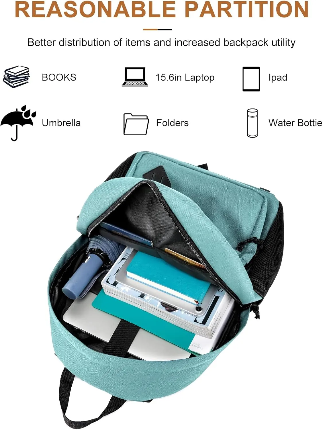 Backpack for School Teen Boys & Girls, Lightweight Casual Backpacks for Men and Women, Classic Basic Water Resistant Casual Daypack Fit 15.6 Inch Laptop, Teal