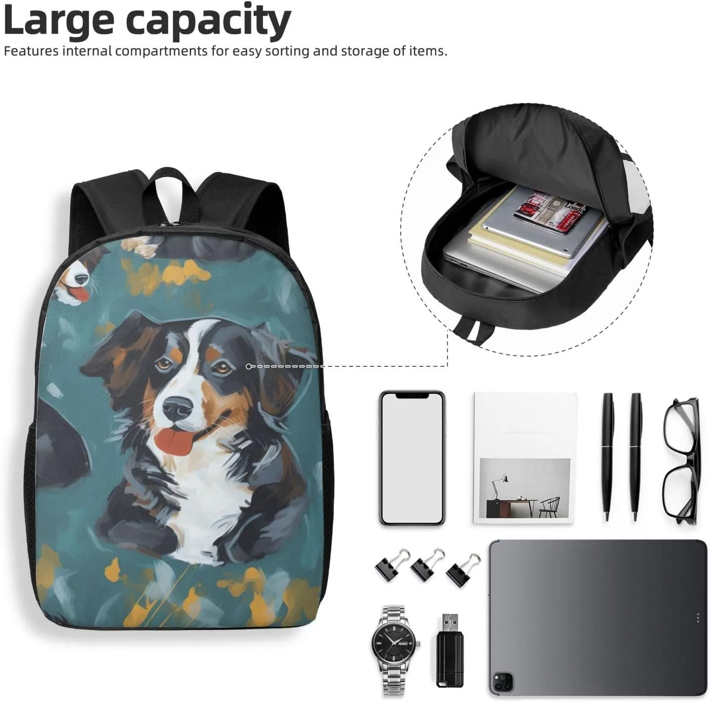 Backpack for Women Men Lightweight Casual Travel Daypack Painting Dog Laptop Backpack Cute Work Bag
