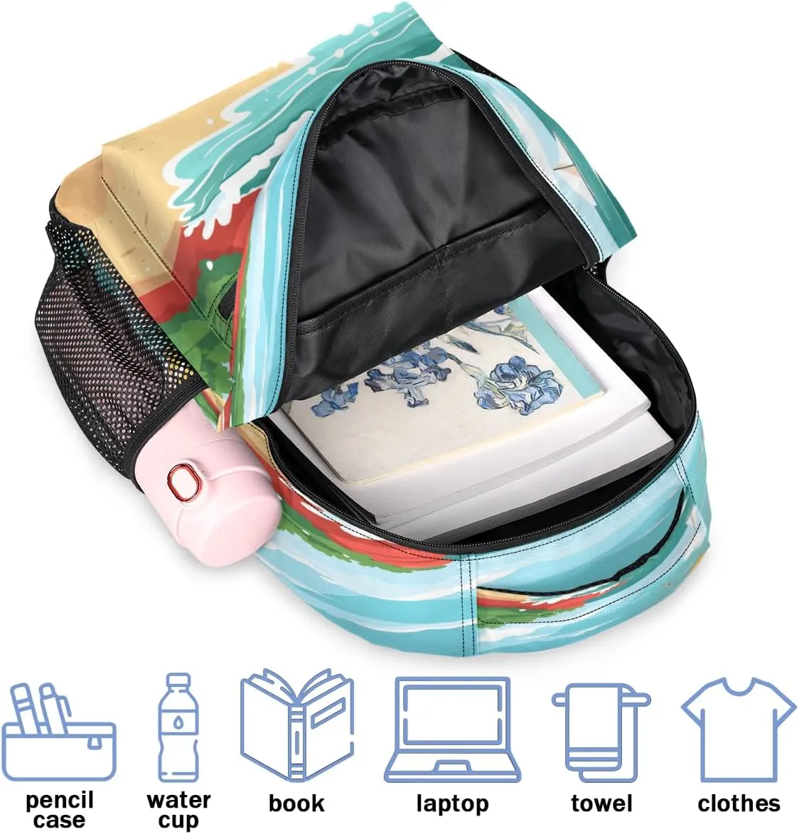 Backpack for Women Men, Waterproof Sandy Shore Casual Back Pack, Lightweight Boho Ocean Daypack Bag for Travel Camping Work