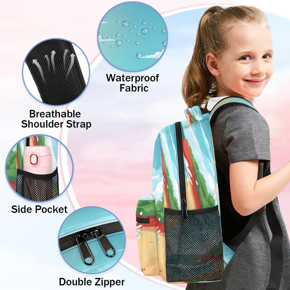 Backpack for Women Men, Waterproof Sandy Shore Casual Back Pack, Lightweight Boho Ocean Daypack Bag for Travel Camping Work