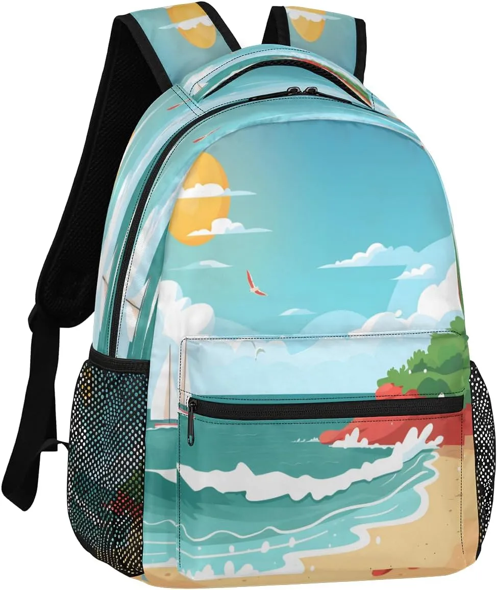 Backpack for Women Men, Waterproof Sandy Shore Casual Back Pack, Lightweight Boho Ocean Daypack Bag for Travel Camping Work