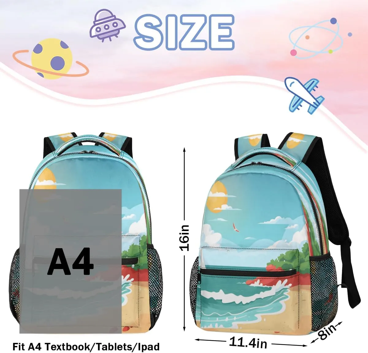 Backpack for Women Men, Waterproof Sandy Shore Casual Back Pack, Lightweight Boho Ocean Daypack Bag for Travel Camping Work