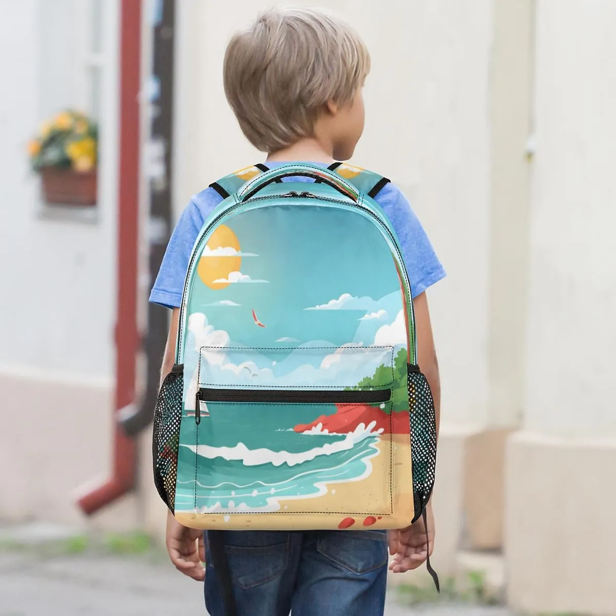 Backpack for Women Men, Waterproof Sandy Shore Casual Back Pack, Lightweight Boho Ocean Daypack Bag for Travel Camping Work