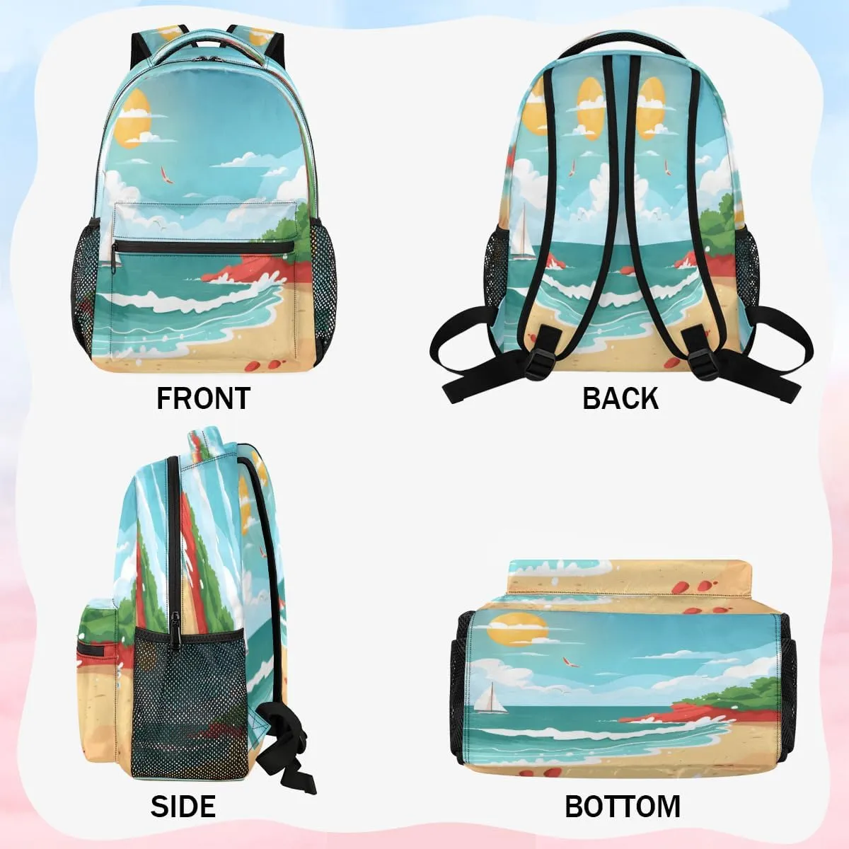 Backpack for Women Men, Waterproof Sandy Shore Casual Back Pack, Lightweight Boho Ocean Daypack Bag for Travel Camping Work